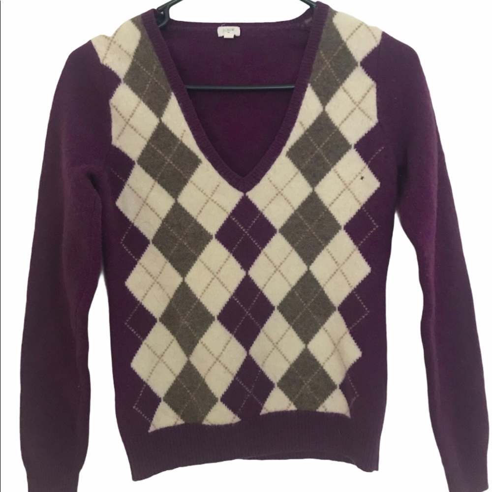 j. crew purple and green argyle sweater